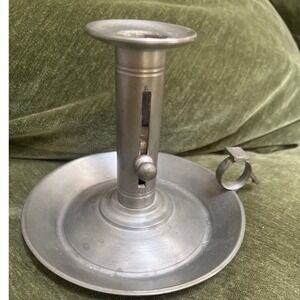 Vtg Danish Pewter Push-Up Candle Stick Holder Chamber Finger Loop 60s